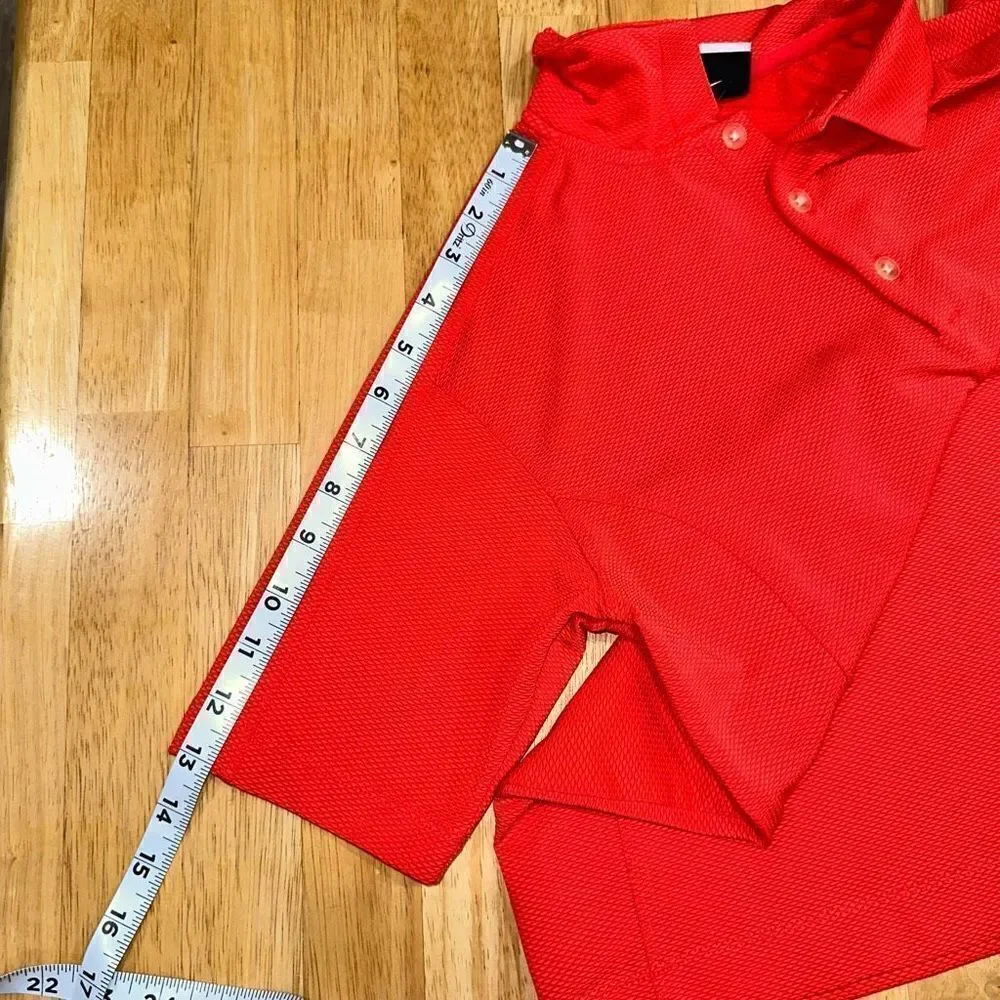 Nike Golf Womens M Bold Orange Textured Dri-Fit Short Sleeve Activewear Polo Top